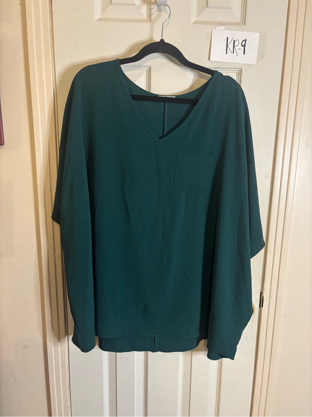 JODIFL Deep Green V-Neck Tunic with Chest Pocket